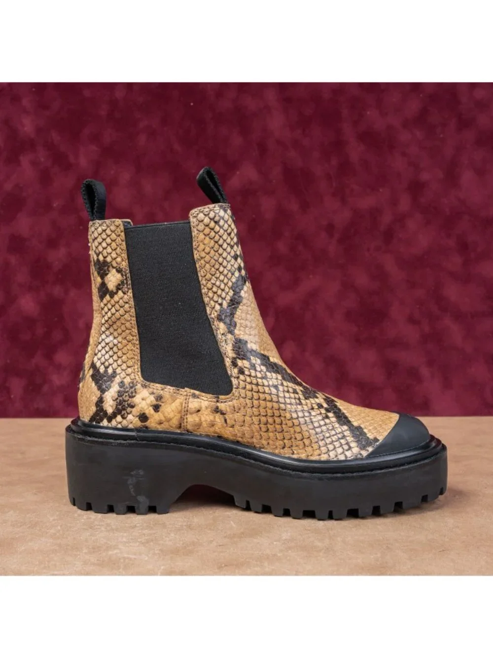 Tory Burch Woman Snakeskin Print T Logo Fashion Retro Leather Bootie Boots 6.5